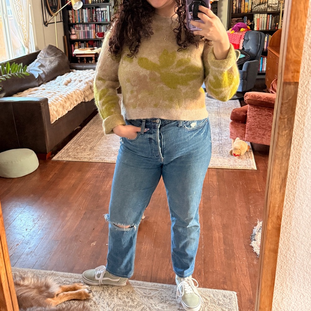 L Velvet by Graham & Spencer Tan and Green Baby Alpaca Soft Sweater - Picture 7 of 7